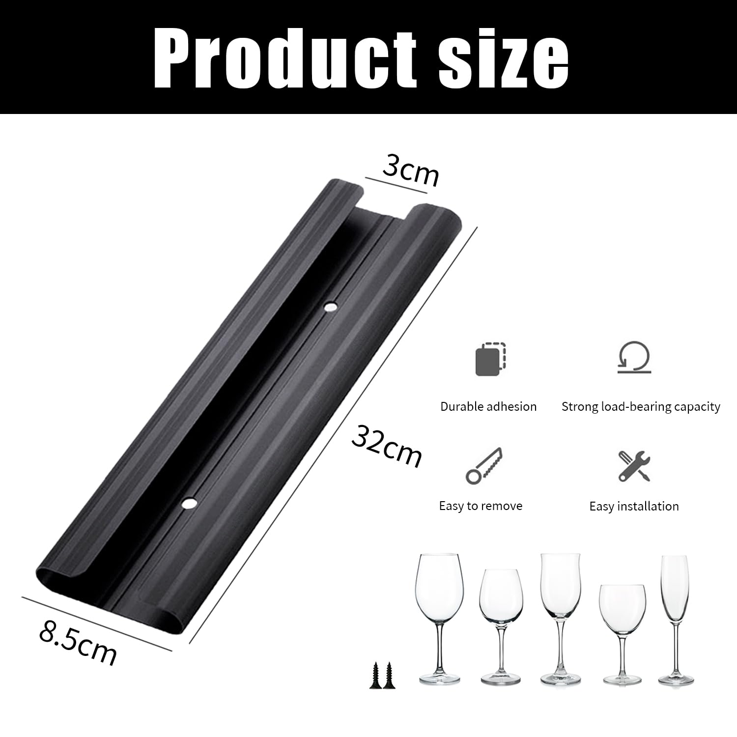 Weinglashalter,1 Stück Weinglashalter Hängend,Gläserhalter,Verdickte Aluminiumlegierung Weinglas Halterung,Weingläser Aufhängen für Küche, Esszimmer, Bar,Büros,Wine Glass Holder (Schwarz)