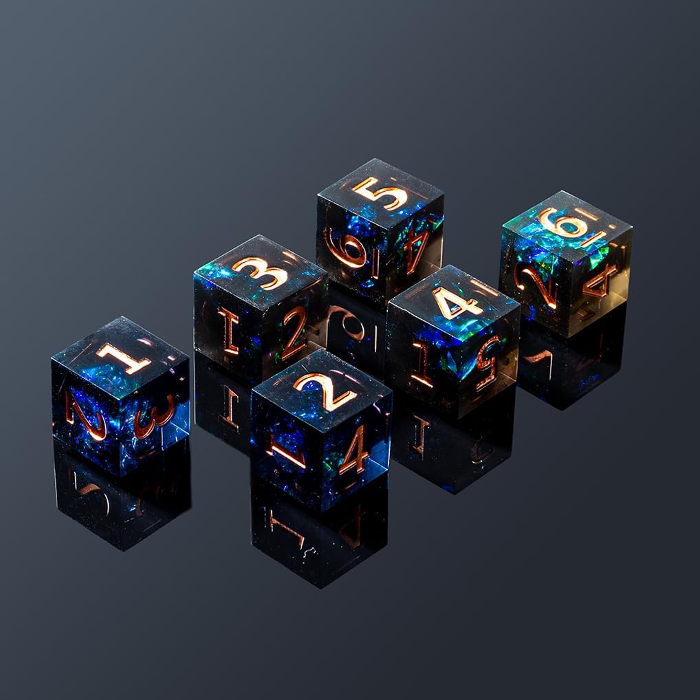 6PCS Polyhedral D6 Dice 16mm Resin Dice Game Dice for RPG MTG DND (Black Green)