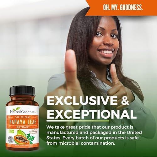 Miniatura 4 de Extracto de hoja de papaya enzimas digestivas - 10 cápsulas vegetales de 60/600 mg, plaquetas sanguíneas, soporte de médula ósea y bazo, inmune