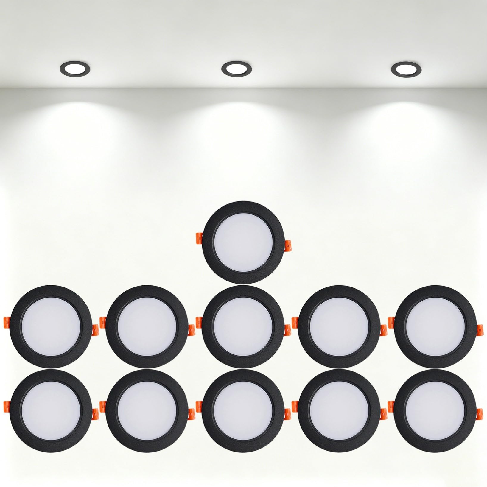 VOGHMOLD 12W Ultra Slim LED Downlight Recessed Ceiling Light 4 inch, 6000K Spot Lights Black Aluminum Trim, Cut Φ110-130mm, AC110-240V Panel Lighting for Office Hallway Closet, 11 Pack