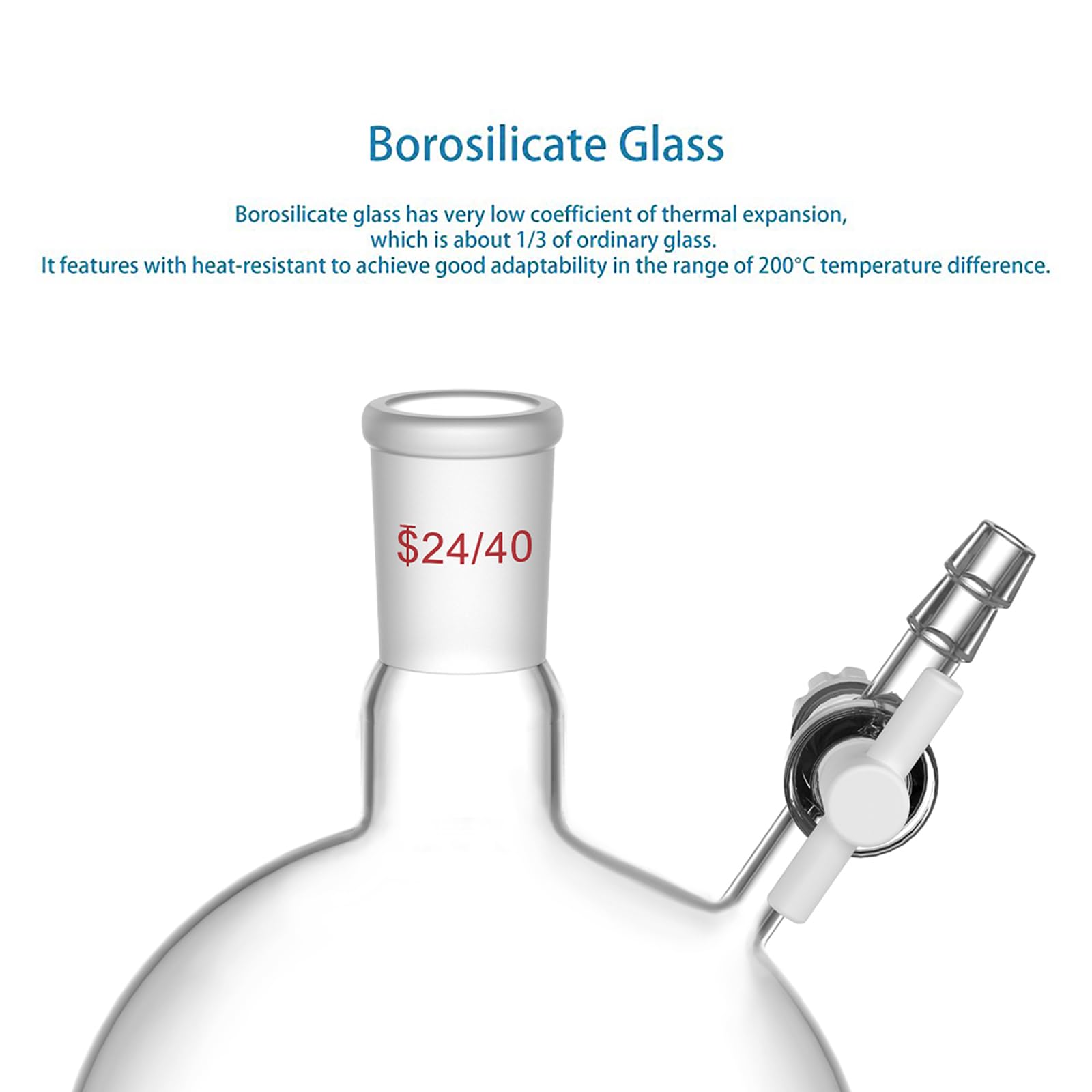 stonylab Reaktionskolben, Borosilikatglas-Einzelhals-Reaktionskolben mit 24/40-Gelenk und PTFE-Hahnventil, Rundbodenkolben, 1000 ml