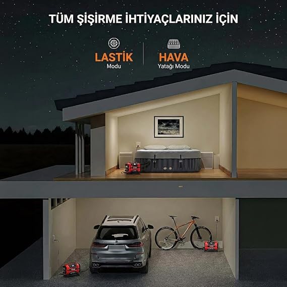 KOBB KB301 Dijital Lastik Şişirme Pompası, 12V/220V, 150 PSI, 35L/dk Hava Akışı, LED Ekran, Siyah, 1.6kg