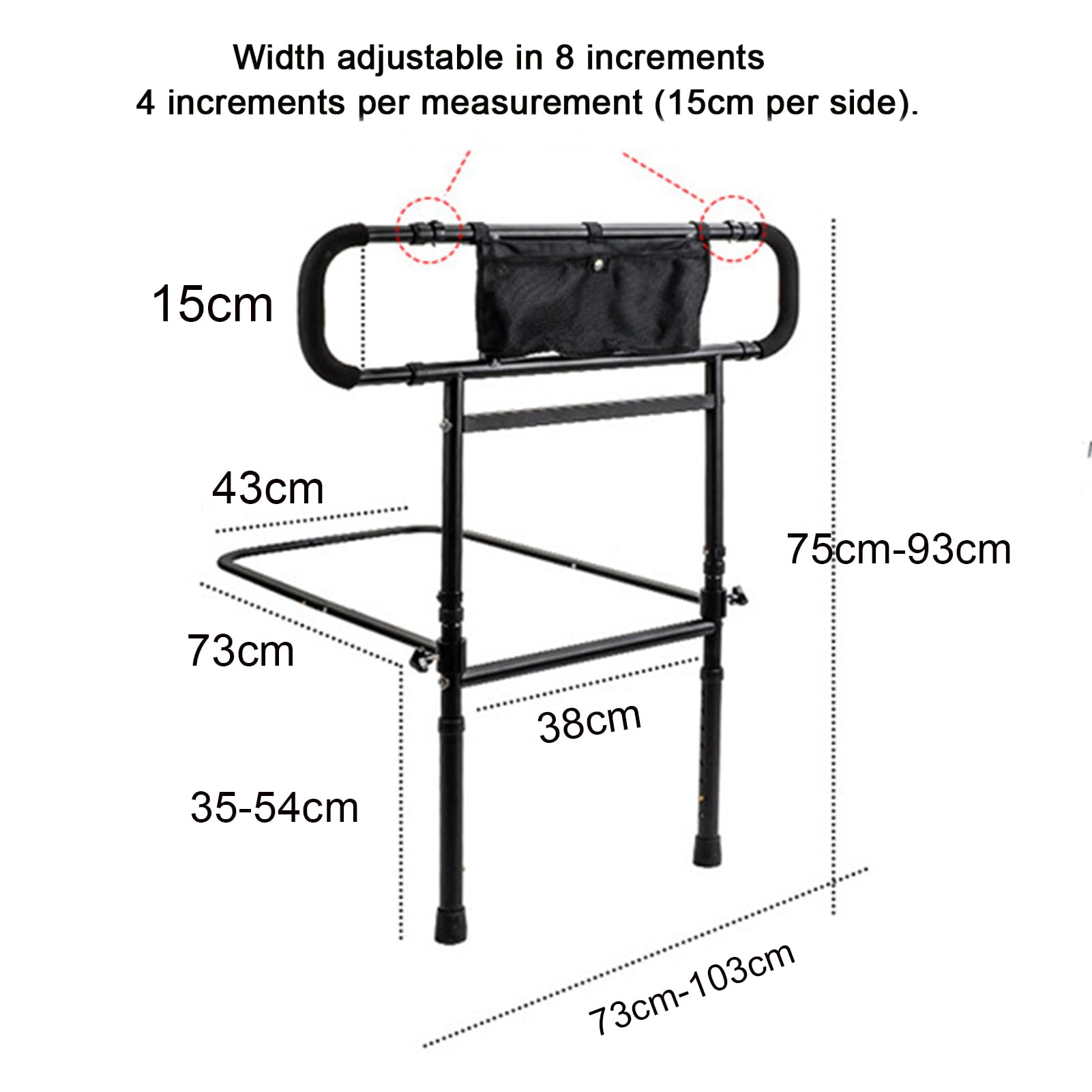 Barandilla Cama Adultos Plegable - Altura Y Ancho Ajustable Barrera Cama Adultos, Baranda Cama Articulada Adulto, Asidero Cama para Mayores,Negro