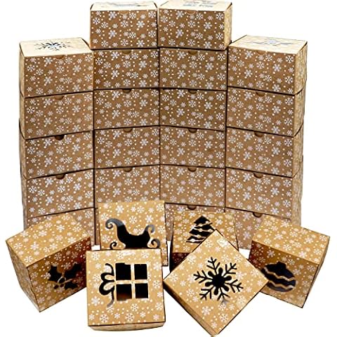 VEYLIN 24Pack Christmas Bakery Boxes with Window, 4“ x 4" x 2.4" Kraft Small Holiday Cookie Boxes for Xmas Gifts Cookie Cupcake Cover