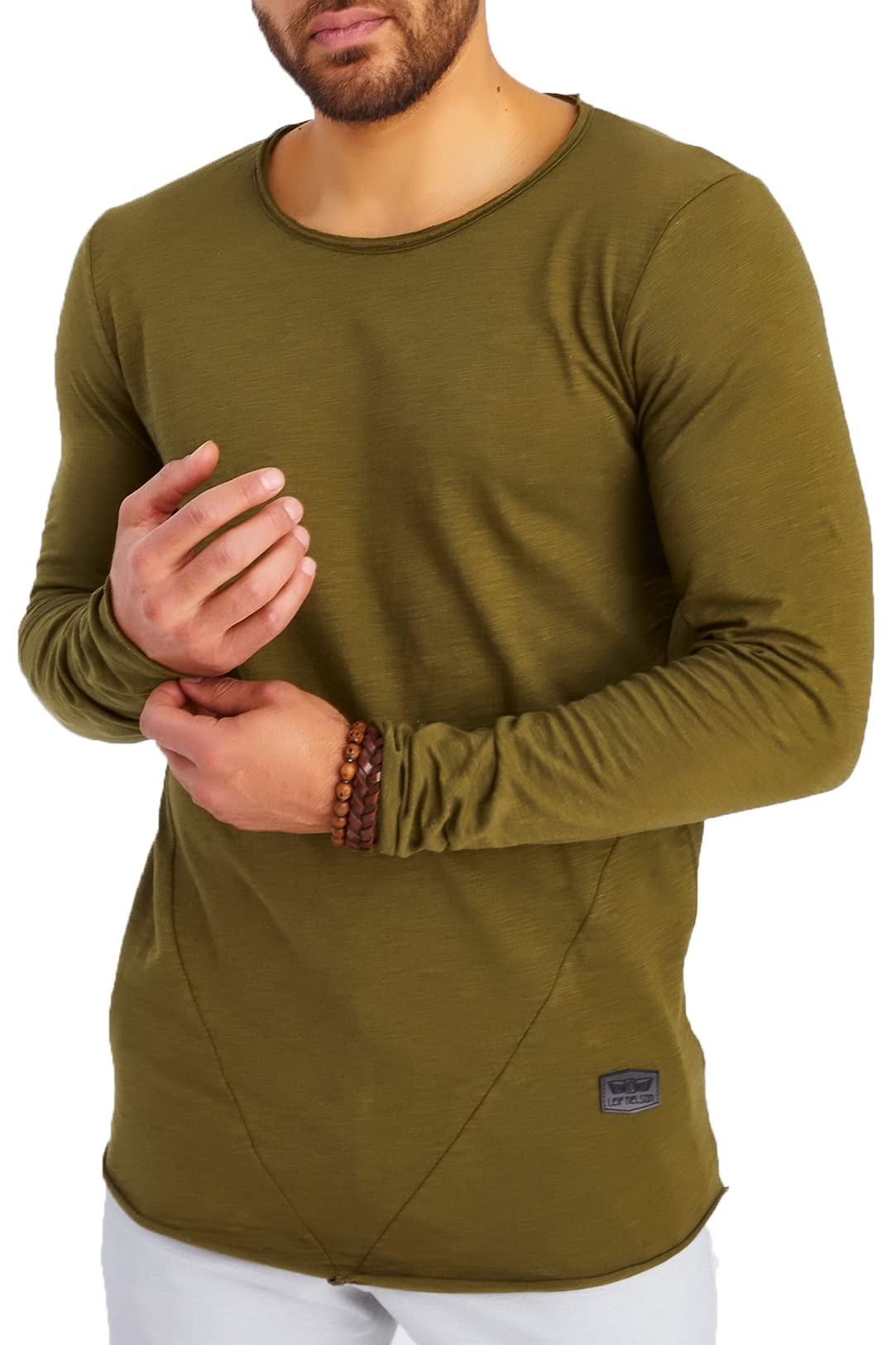 Leif Nelson Men's Khaki Sweater Long Sleeve Crew Neck Sweatshirt Ln-6302 Small