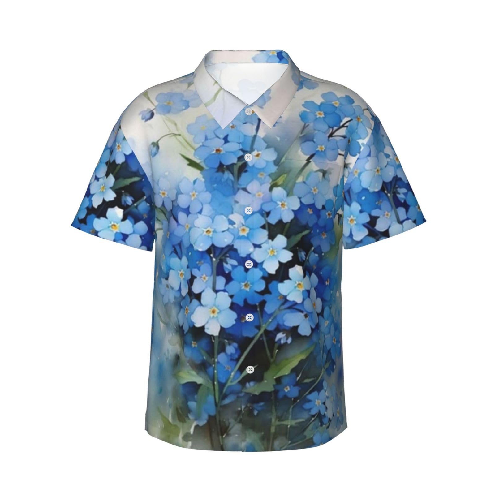 Tcoay Watercolor Forget Me Not Flowers,Mens Hawaiian Shirt Beach Casual Short Sleeve Summer Shirts Adult Lightweight Top,As Shown,XL