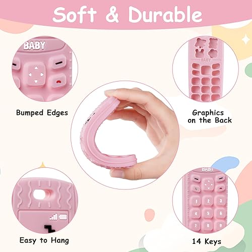 Miniatura 3 de Juguetes mordedores para bebés, 2 juguetes de silicona para dentición con forma de teléfono con 2 clips para chupete, juguetes de dentición suaves