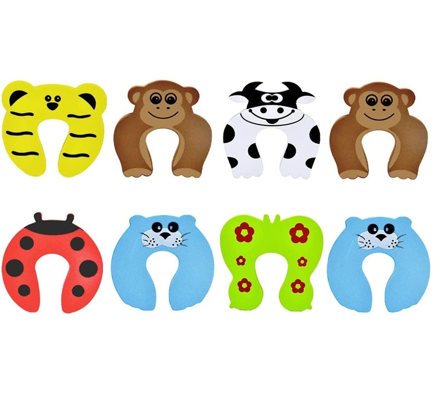 HEXONIQ Finger Pinch Guard Cartoon Animal Door Stop Soft Foam Cushion Baby Finger Protector, Prevent Finger Pinch Injuries, Slamming Door & Child, Pet from Getting Locked in Room, Random, Pack of 8