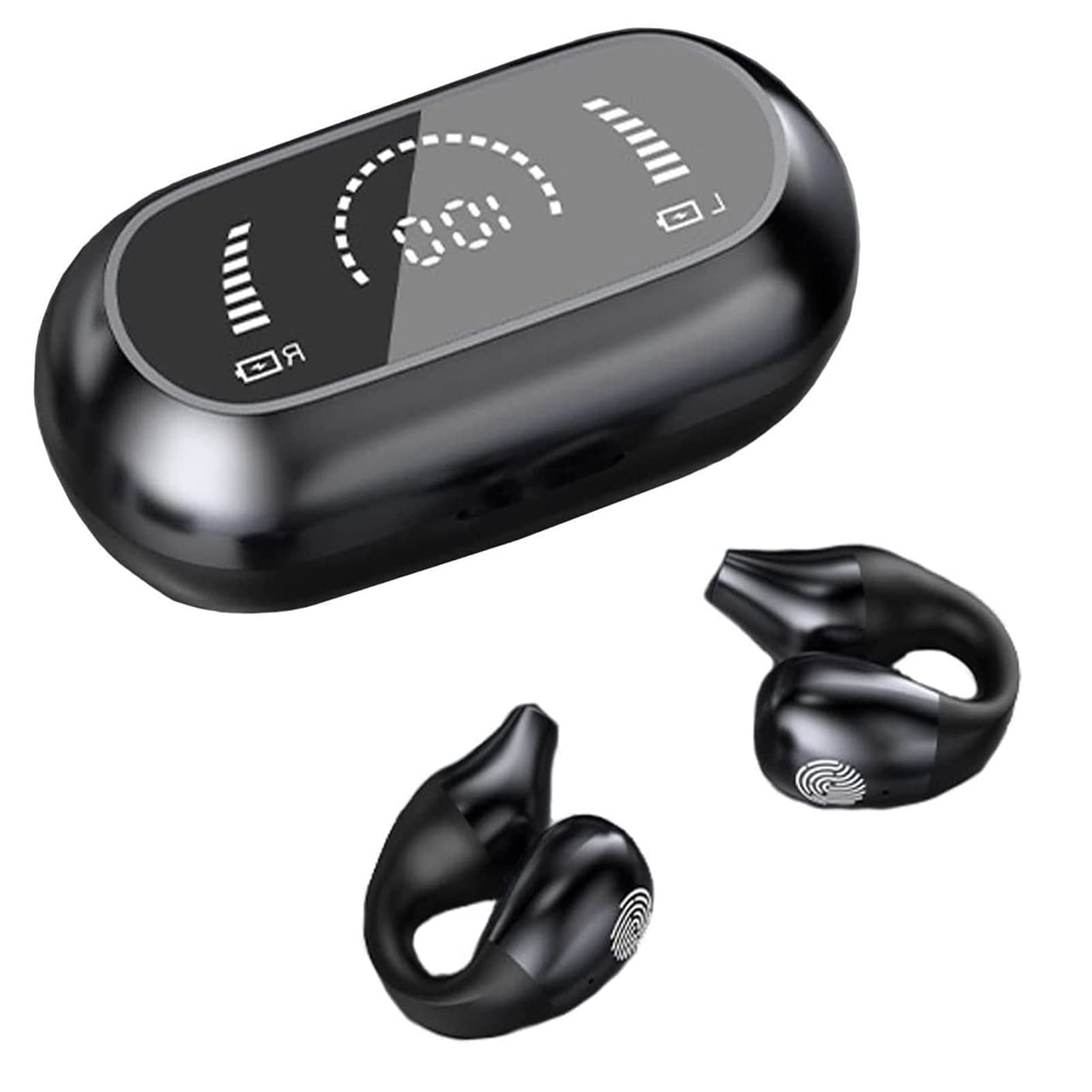 TFUFR Wireless Ear Clip Bone Conduction Headphones Bluetooth 5.3, Mini Sports Running Earclip Open Ear Headphones, Bone Conduction Earphones Long-Wear Pain-Free Earbuds (Black)