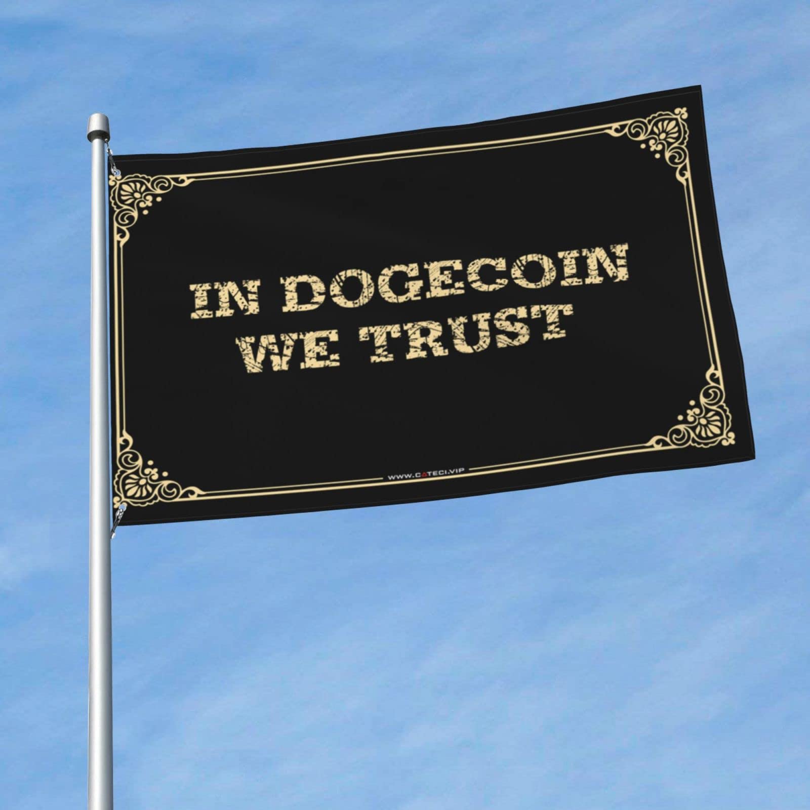 Drapeau Dogecoin We Trust pour masquer un mur vide de chambre étudiante - 5