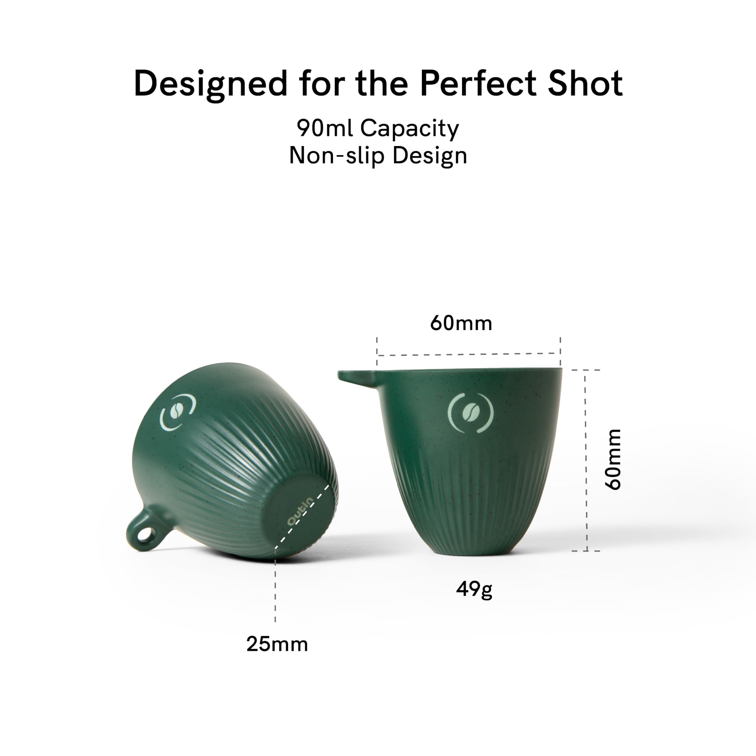 OutIn Kubek do Espresso, Wykonany z Fusów Kawy ze Smyczą, Mała Filiżanka 90 ml Idealna dla OutIn Nano