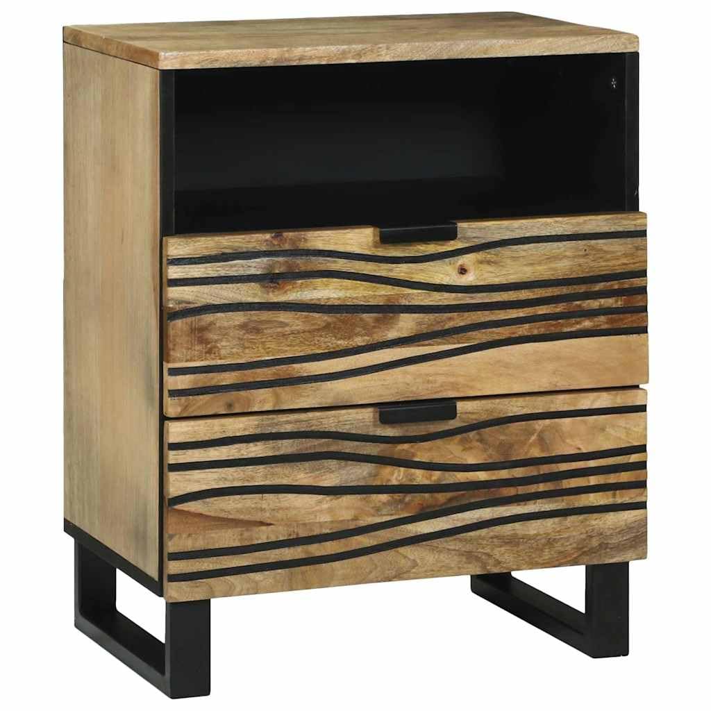 Stolik nocny z naturalnego materiału drewnopochodnego 50 x 33 x 62 cm z 2 szufladami i regałem, rustykalna szafka nocna jako stolik pomocniczy z miejscem do przechowywania do sypialni, salonu