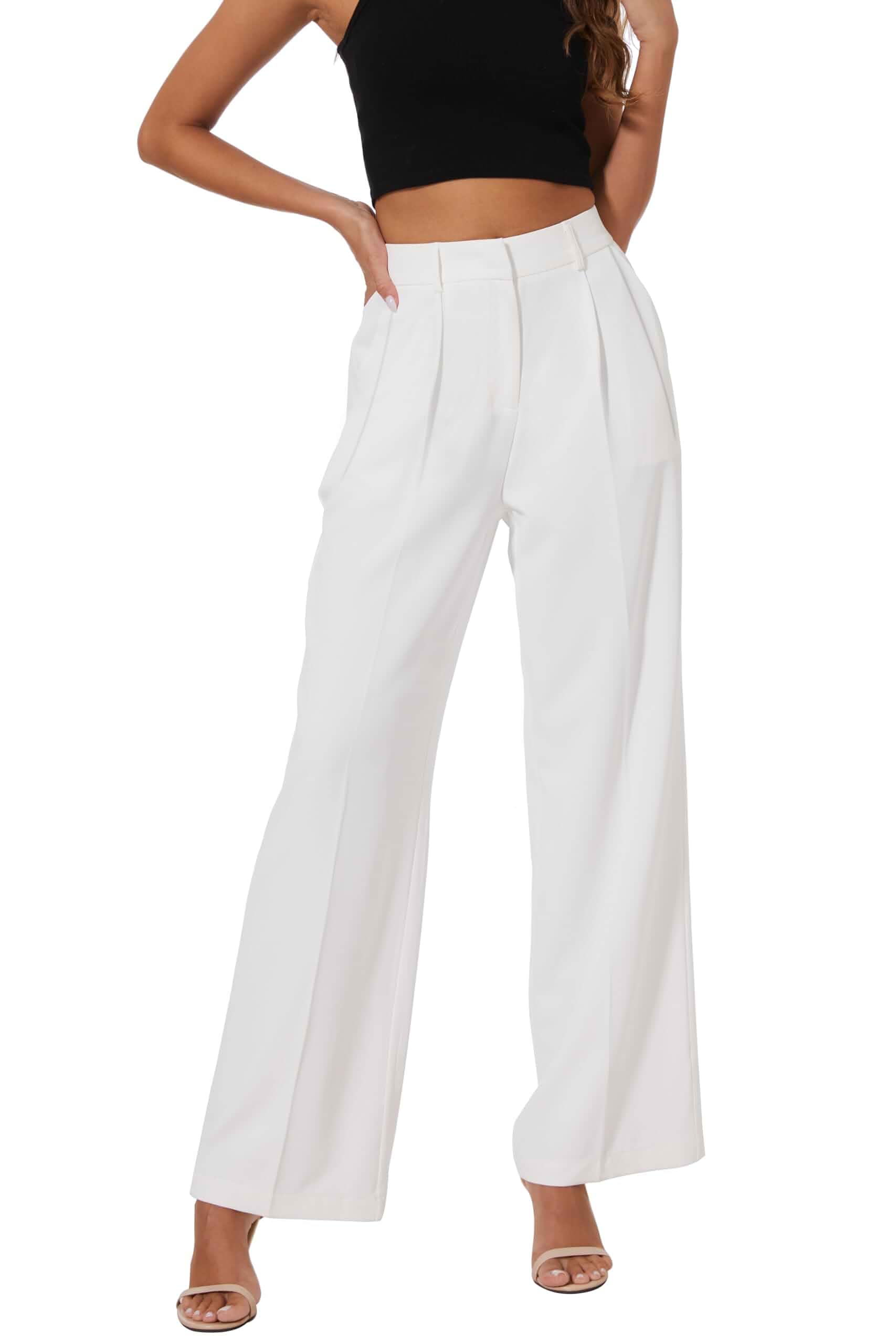 KICZOY Women Casual Wide Leg Dress Pants High Waist Lightweight Flowy Pants Summer Fall Wide Leg Palazzo Pants for Women Dressy Casual,Loose Fit Elastic Waist Work Trousers Pants,Daily Wear & Business