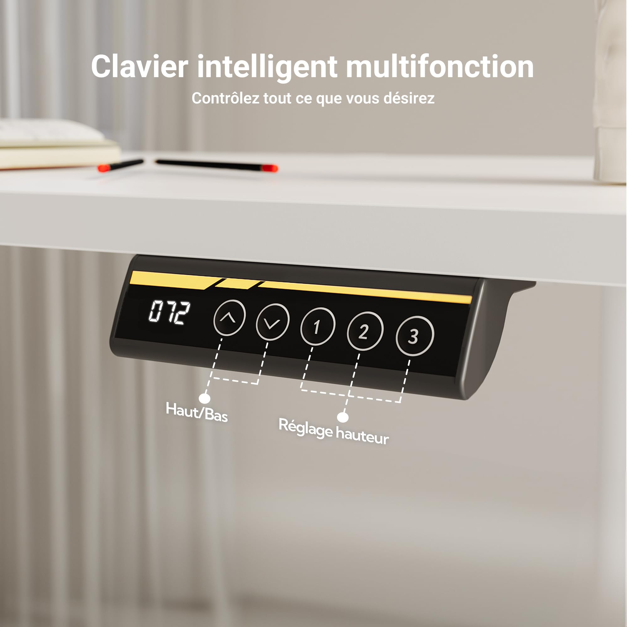 Claiks Bureau Électrique Réglable en Hauteur (FSC®) - Bureau Assis-Debout avec Mémoire, Gestion De Câbles, Moteur Silencieux, Design Ergonomique, Idéal pour Télétravail (Blanc, 160 x 80 cm)