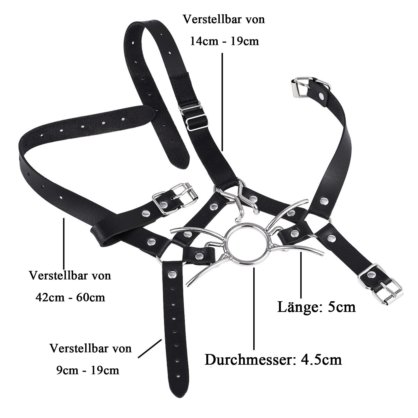 BDSM O Ring Steel Metal Mouth Gag Spider Gag with Ring Steel Spider Gag Mouth Gag Metal Nose Hook with Adjustable Horse Head Bondage Straps Sex Toy for Women and Men