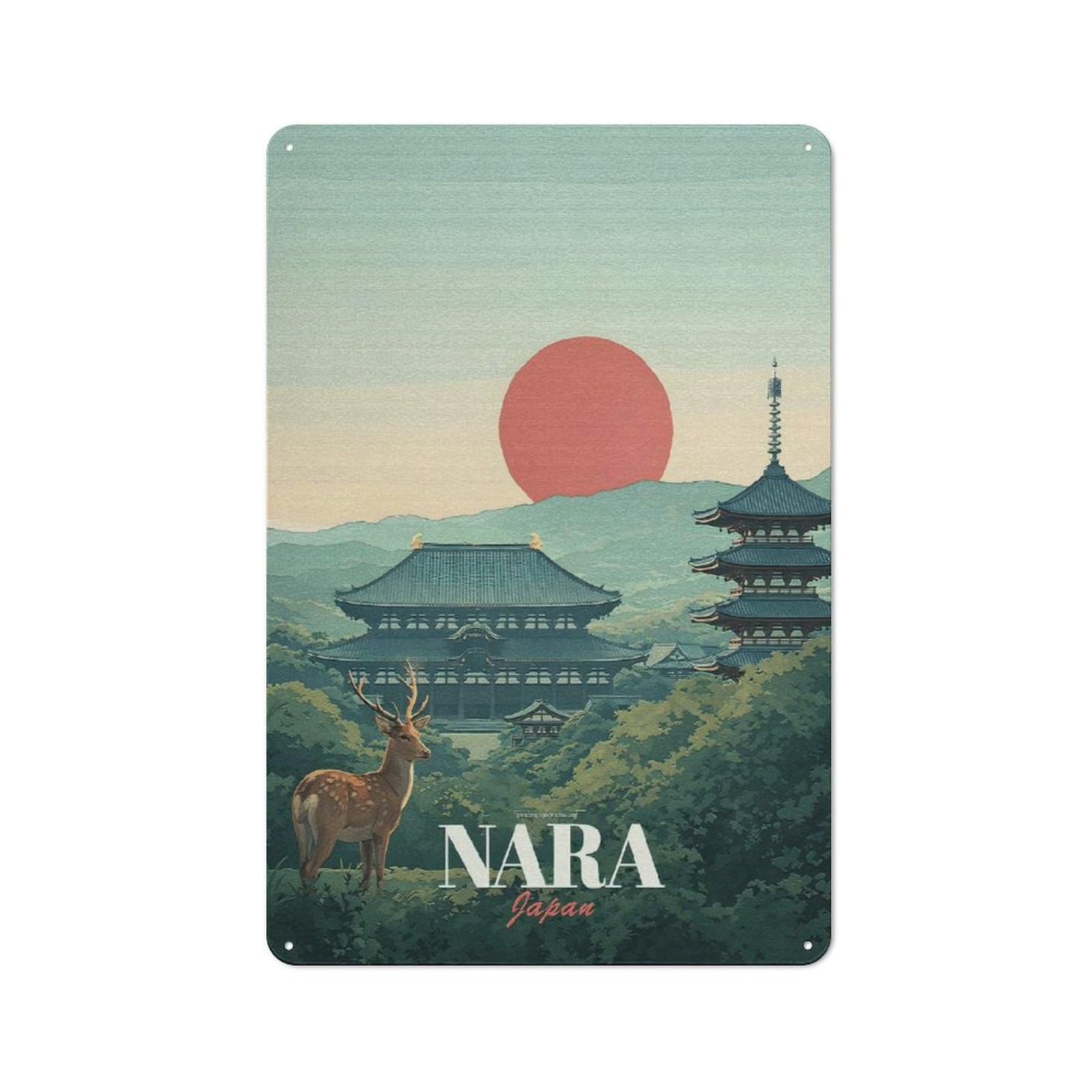 Junmoney Style-18 Tin Wall Plaque 30X20cm With Nara Japan Vintage Poster For Workshop Wall, Housewarming Wall Decor For People Furnishing Workshop