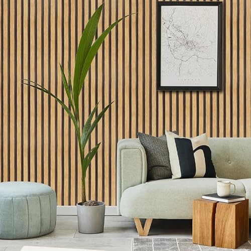 Arthome Klebefolie Modernes Akustikpaneele Holzwand Abziehen und Aufkleben Tapete Holzoptik Beige Braun PintWalls Selbstklebende Möbelfolie Vinyl Folie für Home 44cmx10m Backsplash Papier