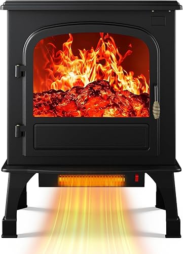 Miniatura 9 de Chimenea eléctrica independiente de 26 pulgadas con control remoto y temporizador de 12 horas, estufa de calentador infrarrojo con efecto de llama