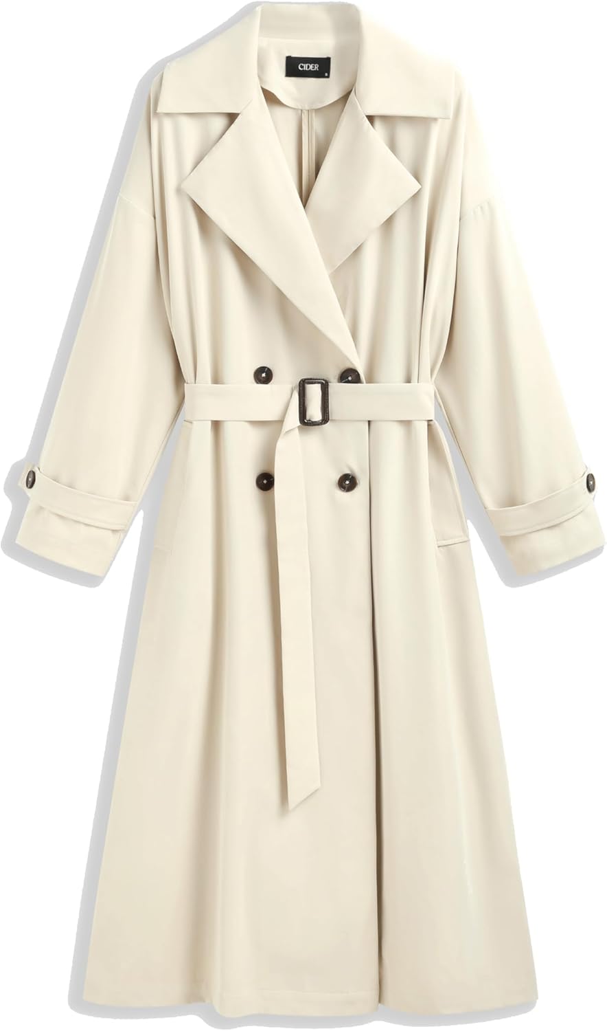 CIDER Oversized Solid Collar Long Trench Coat With Belt