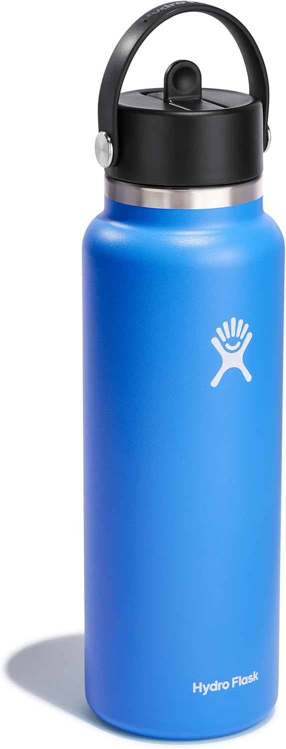 Hydro Flask Water Bottle - Insulated Stainless Steel - Wide Straw Lid, Non Spill, Leakproof in 40 Oz Cascade Blue - Image 2