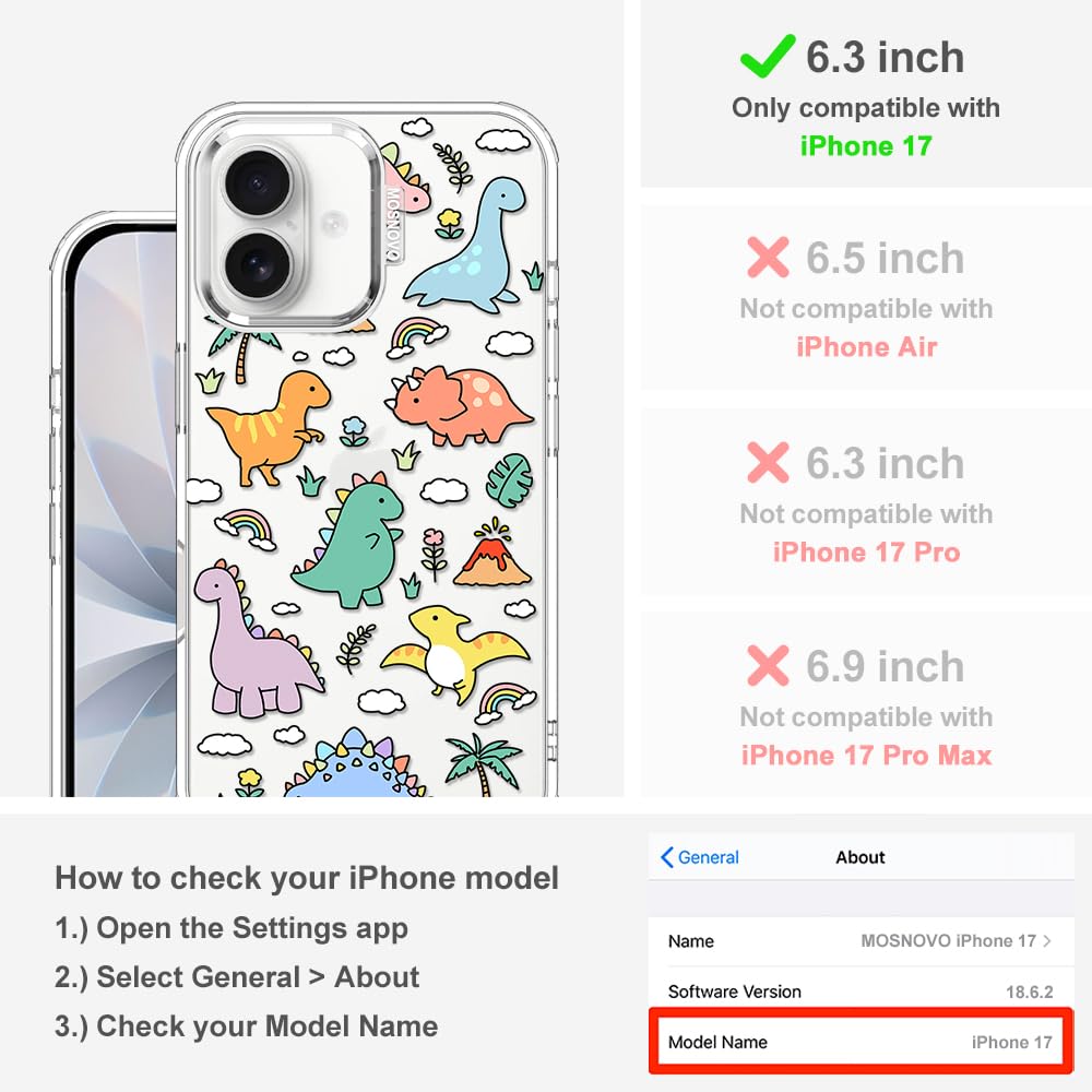 MOSNOVO Case for iPhone 17, [Buffertech 6.6ft Military-Grade Drop Protection] [Camera Control] Clear TPU Bumper Phone Case - Dinosaur Land - 2