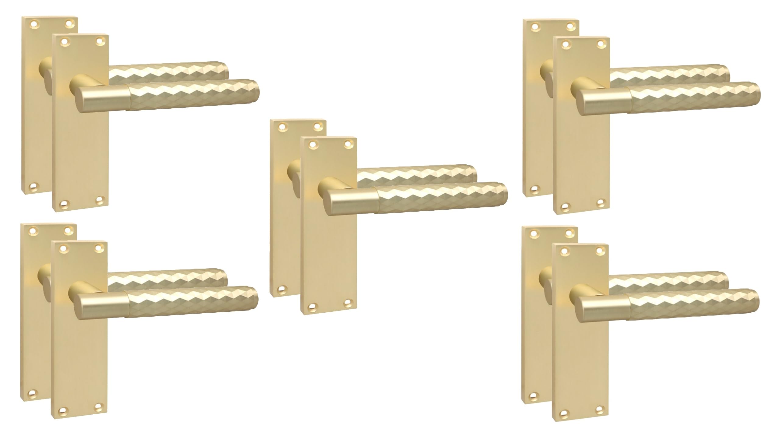 Golden Grace Victorian Knurled T-Bar Door Handles, 5 Pairs Satin Brass