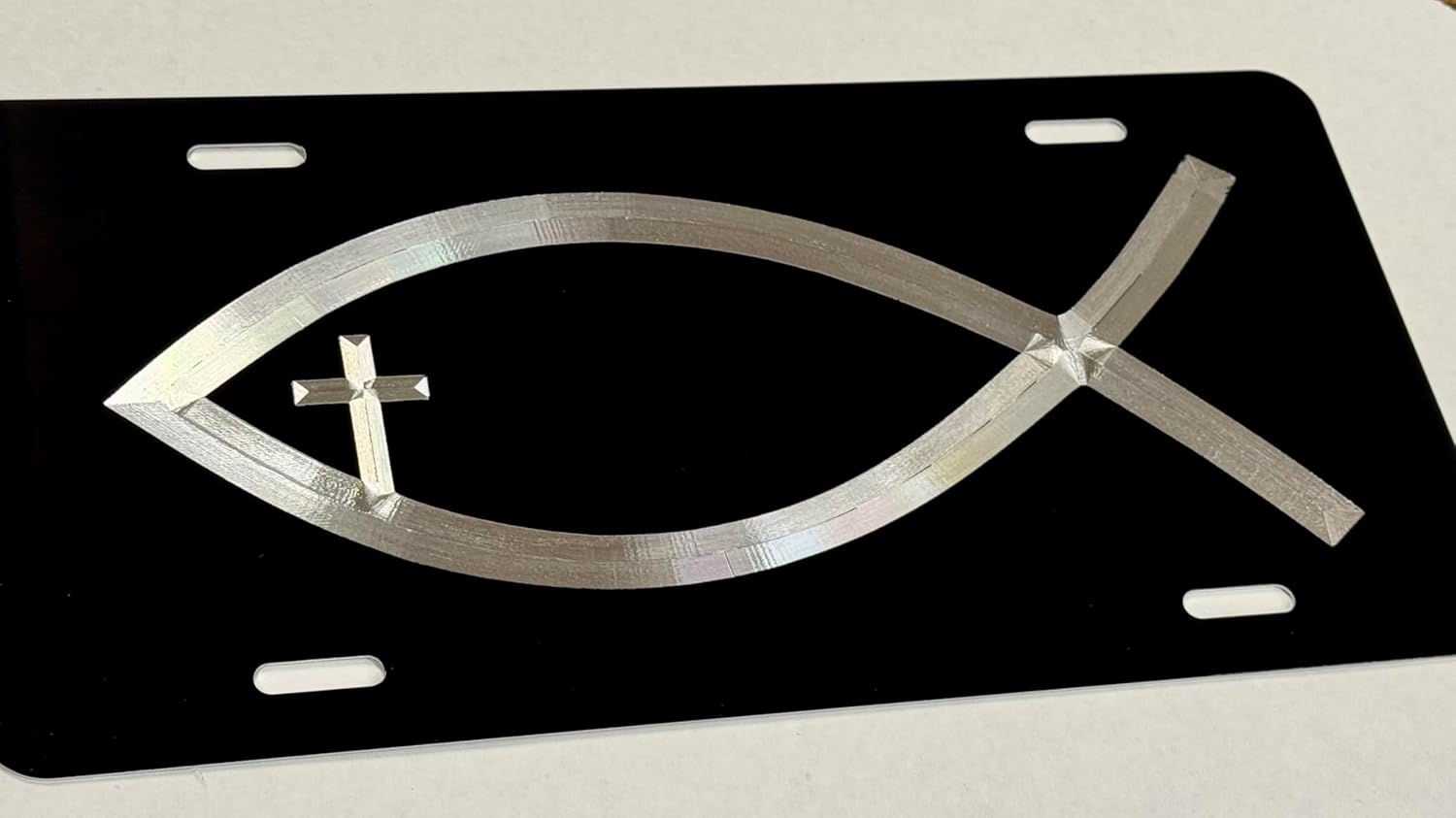 Christian Fish Cross Diamond Etched Engraved Car Tag Vanity Front License Plate