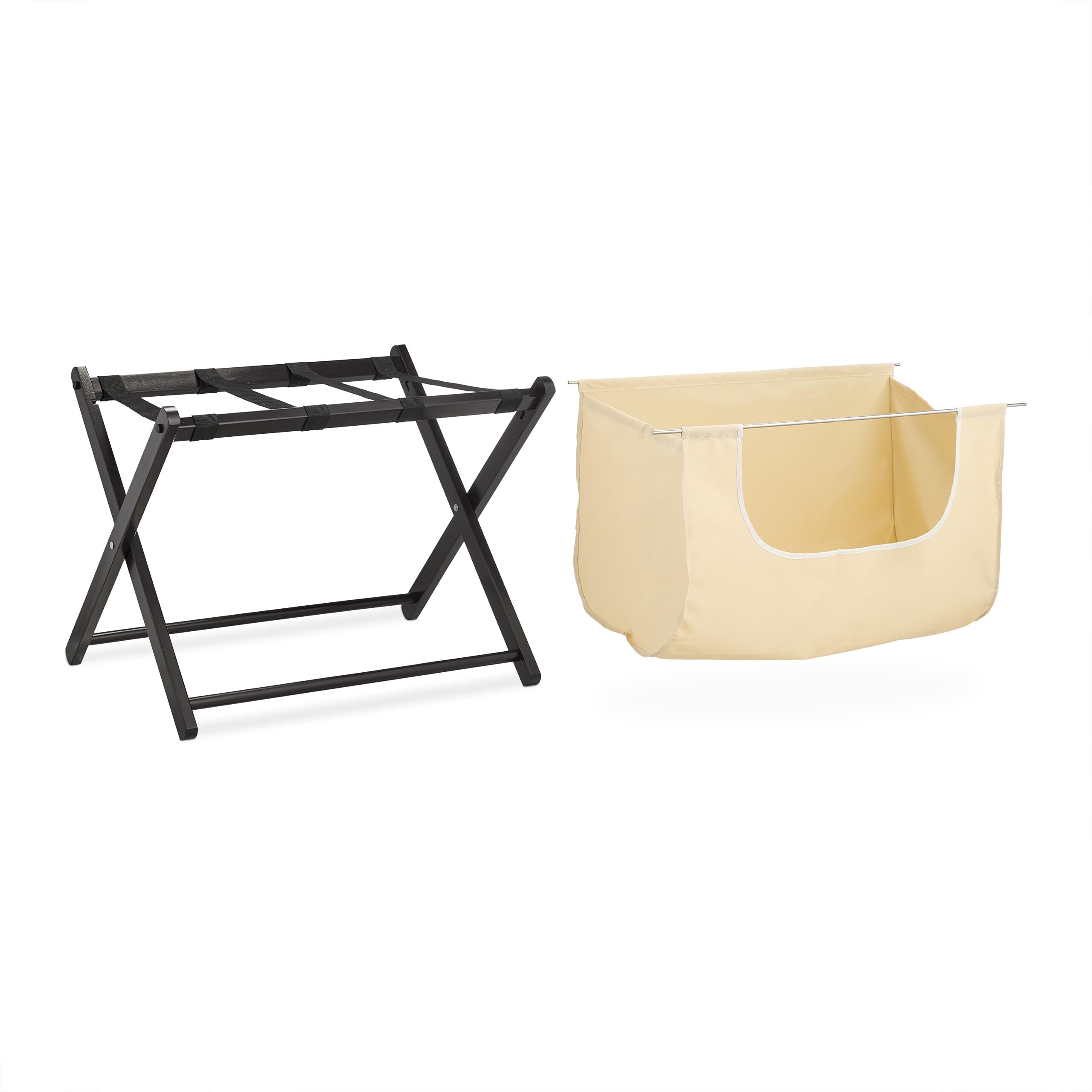 Relaxdays Soporte para Maletas, Plegable, con Bolsa de Ropa, 52 x 68 x 47 cm, Portamaletas Hotel, Reposamaletas, Natural, Algodón