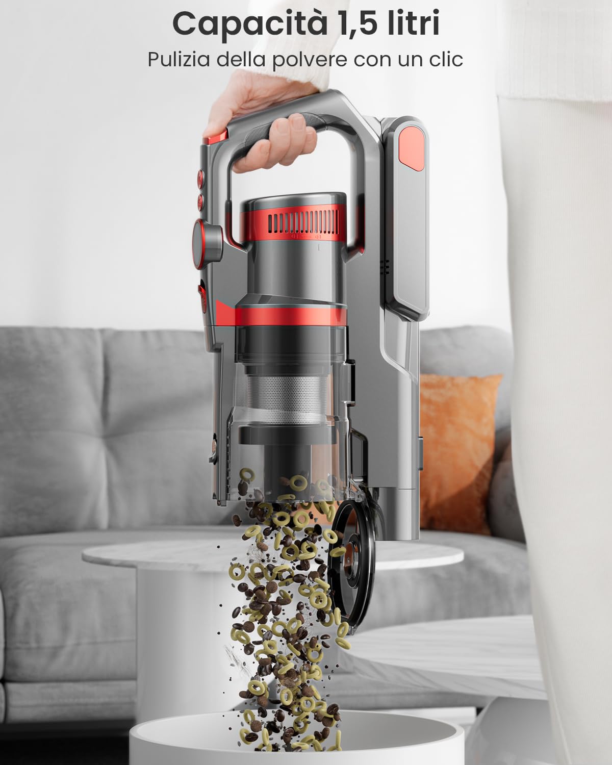 Aspirapolvere Senza Fili 40KPa/500W/60 Minuti, Scopa Elettrica Senza Fili con Funzioni 8 in 1, Filtraggio a Ciclone a 7 stadi, Aspirapolvere da con Display LED, Adatto per Pavimento/Moquette/Capelli