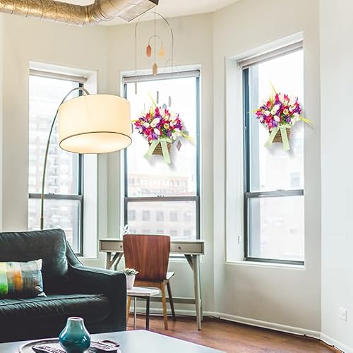 Handmade Front Door Flower Hanging Basket - Outside Decor Basket With 110 Multicolored Tulips - Rustic Wall Basket For Farmhouse Home Decor - Summer Door Wreath Basket - 10"X 12"X 2" #TOP4