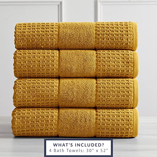 100% Cotton Super Soft Luxury Bath Towel Set | Quick-Dry And Highly Absorbent | Waffle Textured | 550 Gsm | Includes 4 Bath Towels | Harper Collection (Mustard Yellow) #TOP5