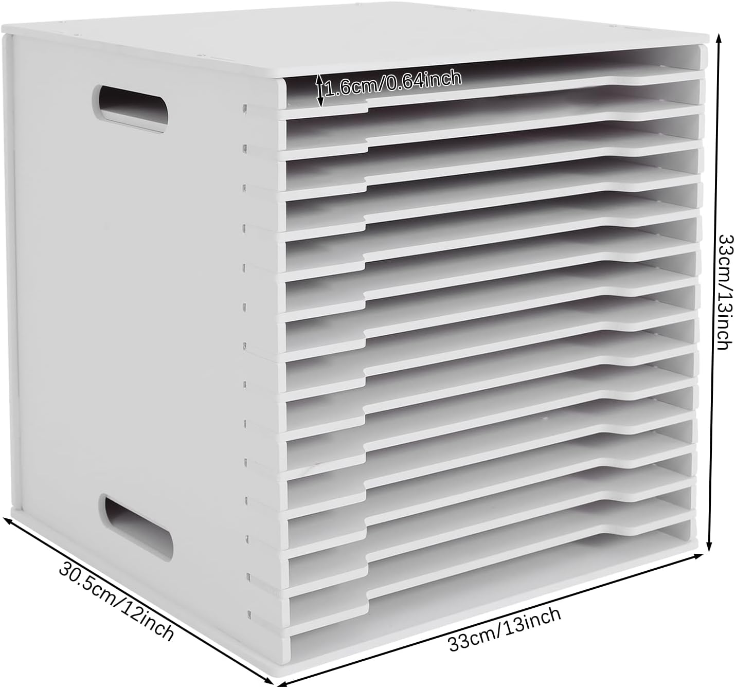12x12 Scrapbook Paper Organizer, 15 Slots File Storage Cabinet with Removable Shelves, Modern White PVC Organizer for Craft Room & Office (White