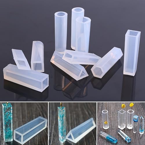Miniatura 4 de Juego de 10 moldes de silicona para hacer joyas de resina para hacer manualidades con dije, cilindros a rayas, moldes de silicona de color blanco
