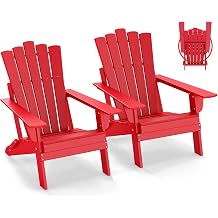 GREENVINES Folding-Adirondack-Chairs-Set-of-2 | HDPE Plastic | Throne Series | Fire Pit Chair | All Weather | for Outdoor Patio Deck Backyard Poolside | Red
