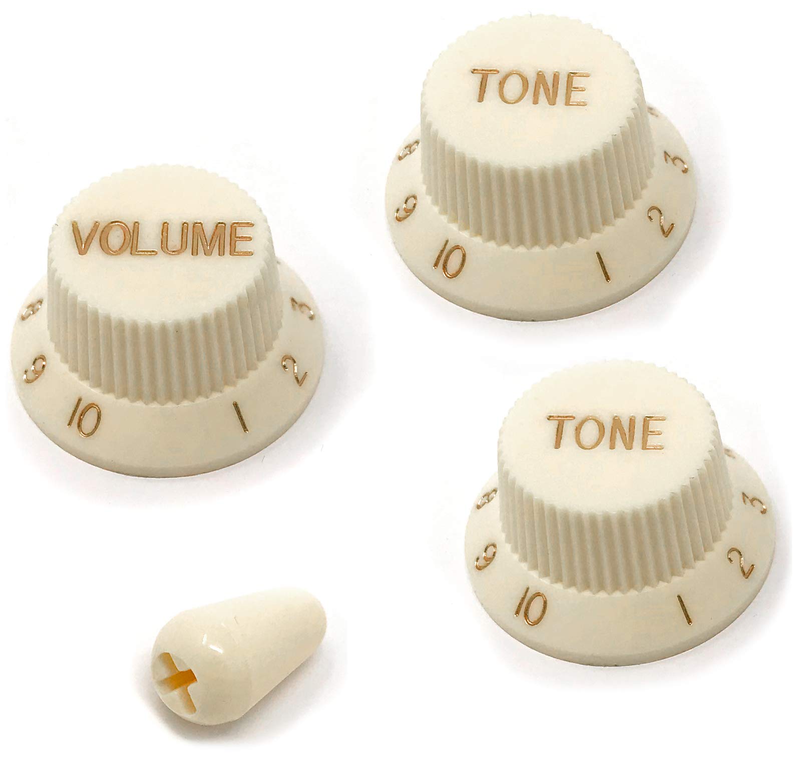 Parchment Guitar Control Knobs (1 Volume, 2 Tone, 1 Switch Tip) for Fender Strat Style Electric Guitars Fits USA (Imperial) Split Shaft Pots STKUS-PAR