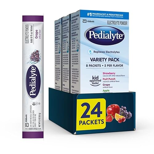 Pedialyte Electrolyte Powder, Hydration Drink for Kids & Adults, Variety Pack: Strawberry, Fruit Punch, Grape, and Apple, 24 Powder Packets - 24 Count