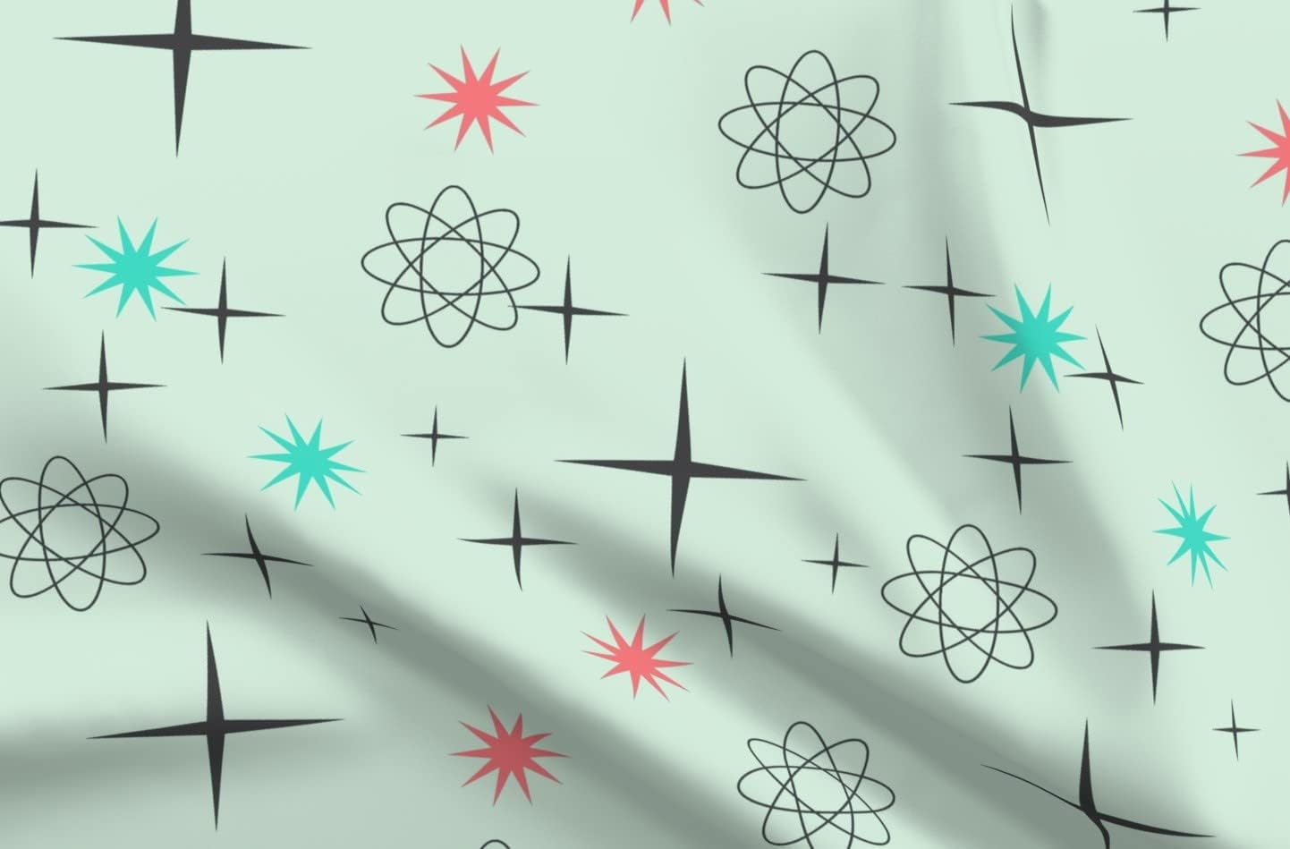 Spoonflower Fabric - Atomic Mint Mid Century Modern Retro Stars Science Printed on Minky Fabric by The Yard - Sewing Baby Blankets Quilt Backing Plush