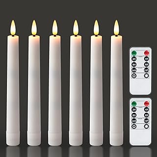 6.7 Inches Flameless Taper Candles with Remote Timer Dimmer, Led Flameless Candlesticks Short Taper Candles, Flickering Battery Operated Candlesticks for Xmas Wedding Home Decor, White, 6 Pcs