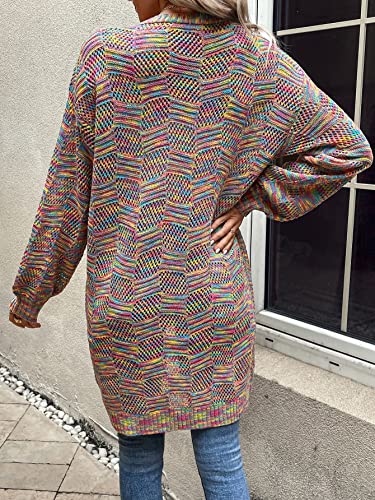 SweatyRocks Women's Color Block Long Sleeve Open Front Cardigan Sweater Knit Crop Top2