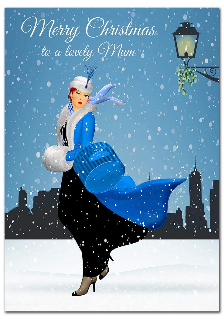 Large Mum Christmas Card - Extra Big thick XL size - Special Retro Happy Merry Xmas - Luxury Greetings Traditional Wishes - Unusual - A4 29.7 x 21cm - Eco-Friendly - Made in UK