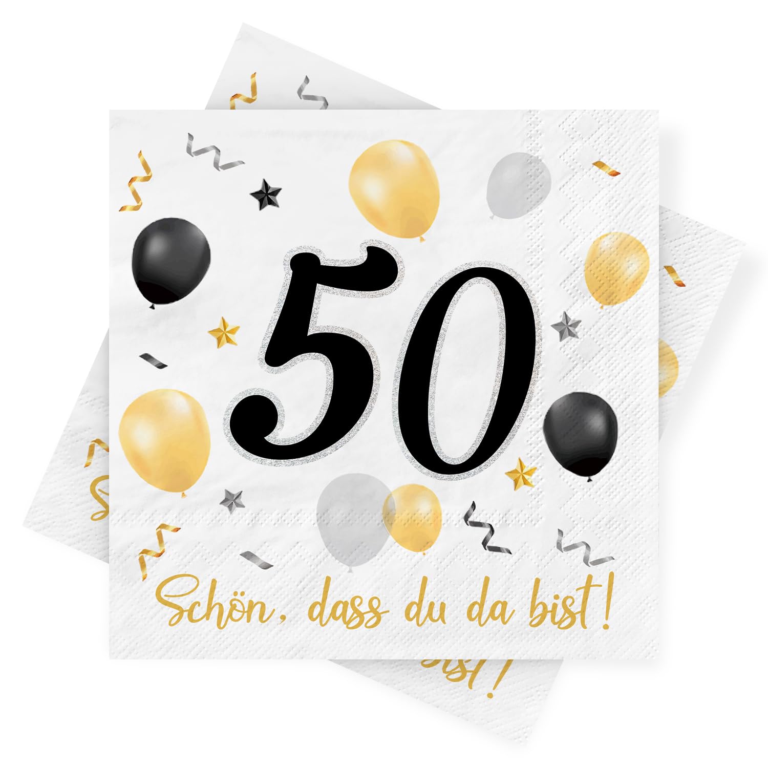 Servietten 50. geburtstag, 30 Stück Schwarze Gold Geburtstags Servietten, Deko 50. Geburtstag Schön, dass Du da bist, 3-Lagig Papierservietten für Mann Frau Geburtstag Feier Jubiläum Tischdekoration