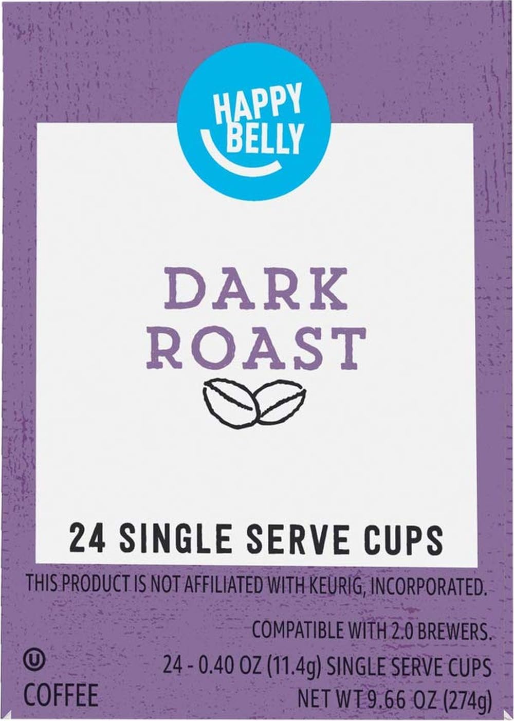 Amazon Brand - Happy Belly Dark Roast Coffee Pods, Compatible with Keurig 2.0 K-Cup Brewers, 100 Count
