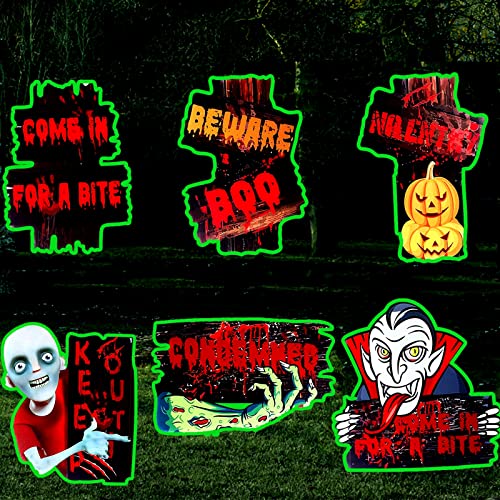 40,6 cm Halloween-Hofschilder, 6 Stück, große Halloween-Dekorationen, gruseliger Vampir, Zombie, Gräber, Warnung, Rasen, Garten, Party-Dekorationen im Freien Cover