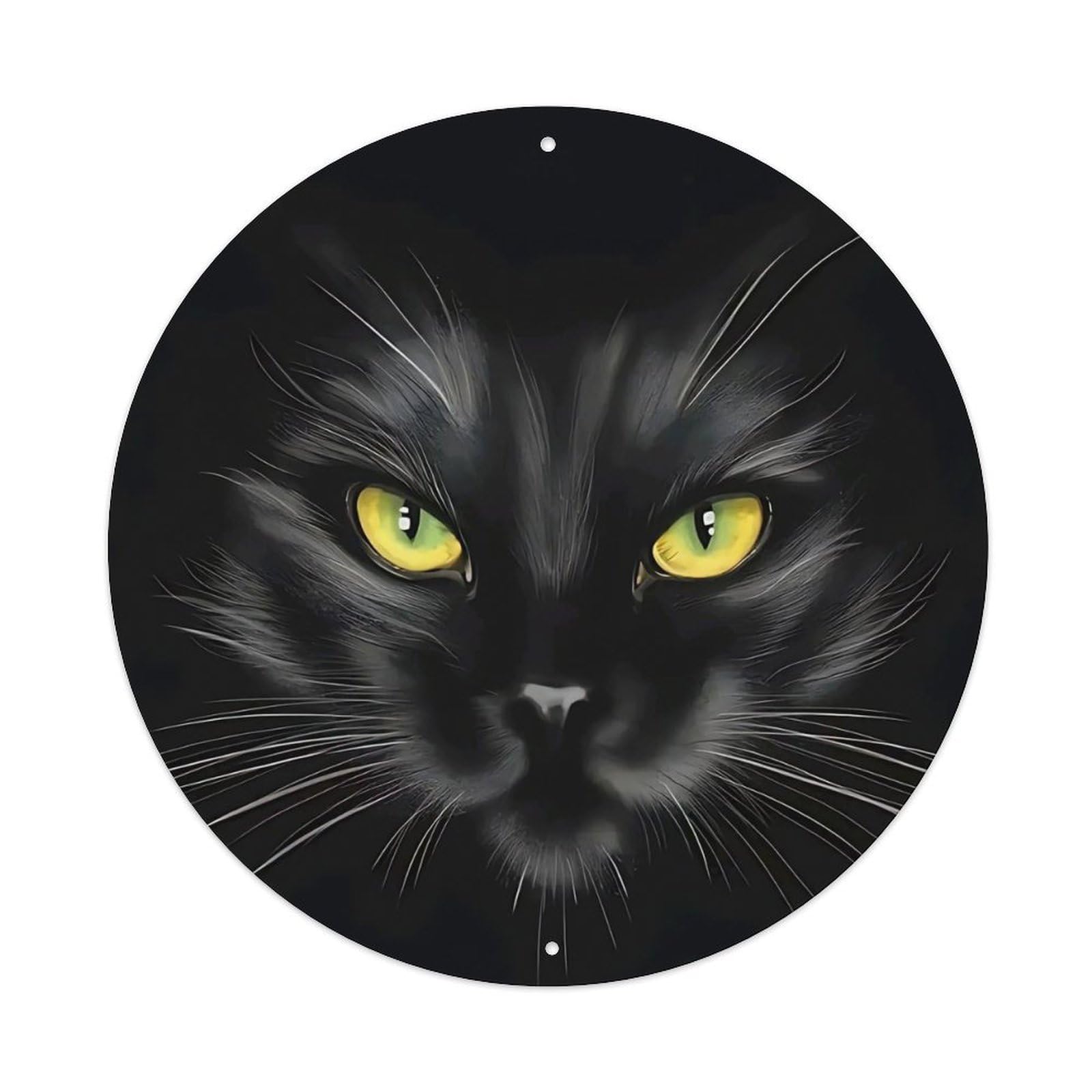 Cwbufd Vintage Style Black Cat Feline Portrait Yellow Eyes Mysterious Gothic Style Vintage Metal Tin Sign Plaque Wall Decor For Cafe, Club Bar, Office, Garden Metal Poster 8X8inch