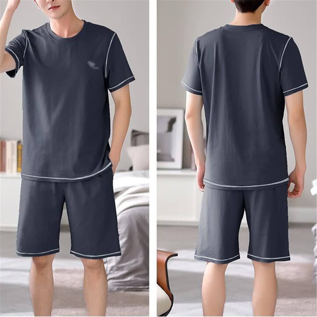 RWRAPS Rundhals-Pullover-Pyjama für Herren, Sommer, kurzärmelige Shorts aus Modal-Baumwolle, dünne Herren-Homewear (Farbe: A, Größe: XL-Code) (AL-Code)