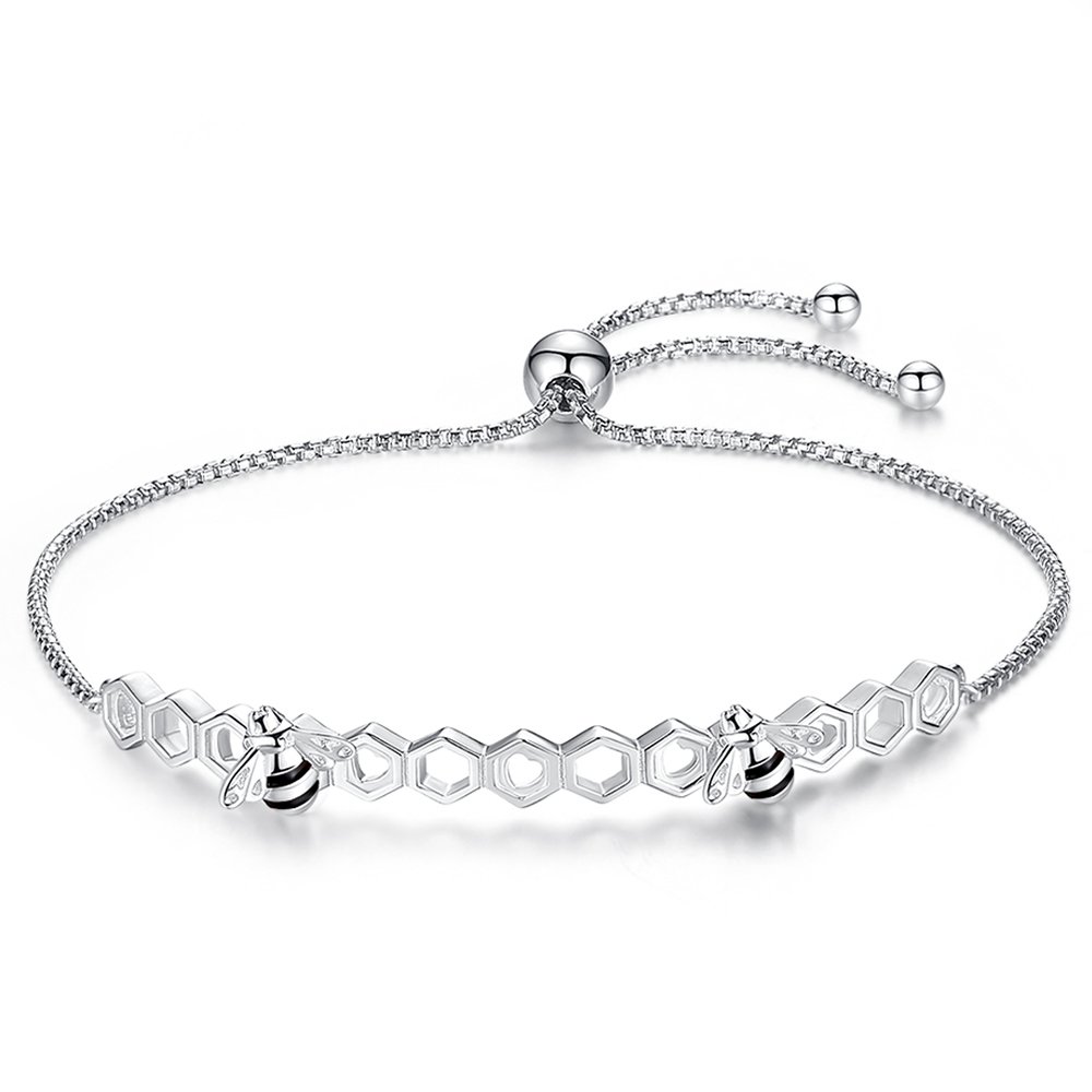 TONGZHEBee Honeycomb Sterling Silver Bracelet Adjustable Bracelets Womens Fashion Jewelry