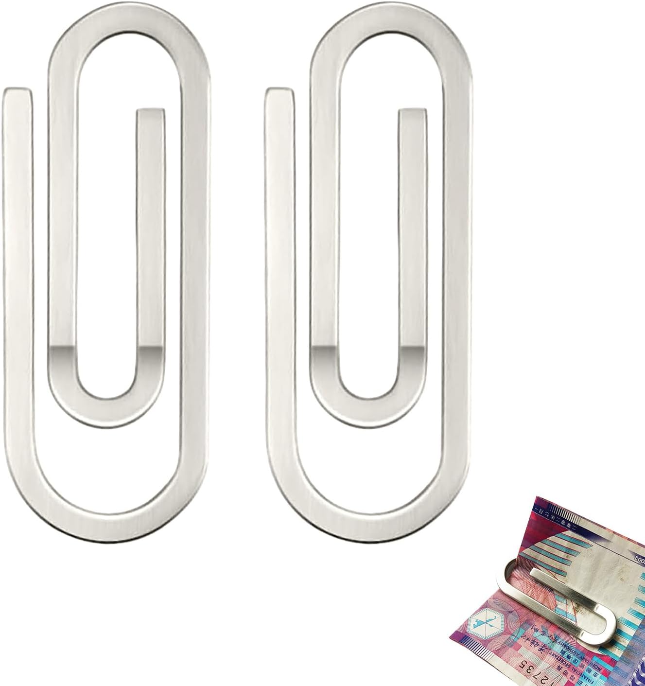 2 Pcs Men's Stainless Steel Money Clip Decoration Office Paper Clips Silver Money Clips for Men for Office School Bill Cash Paper Documents