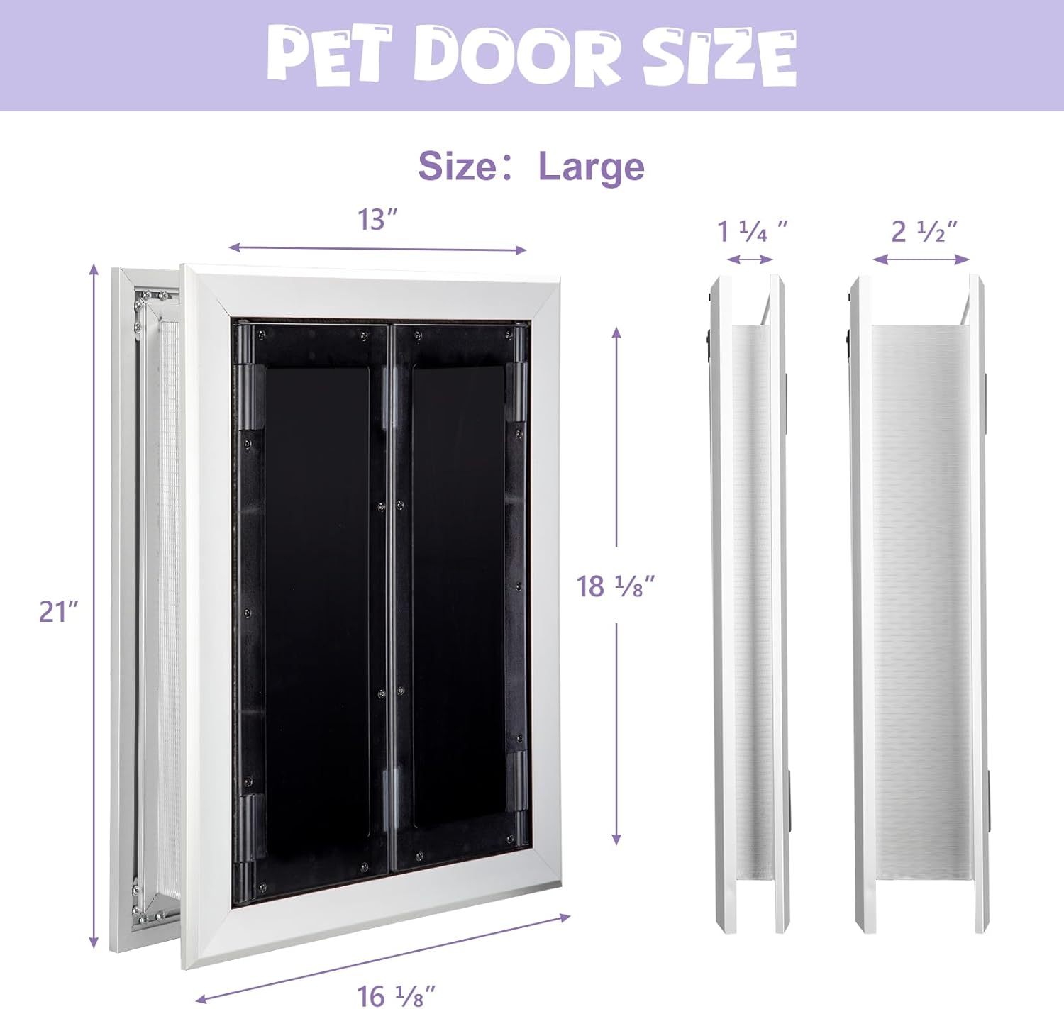 Sliver Pet Door with Panels, Aluminum Dog Door with Automatic Closing Magnetic Flaps, Large Doggie Door, Slide-in Panel & 4 Security Locks, Suitable for Doors, Screen and Wall