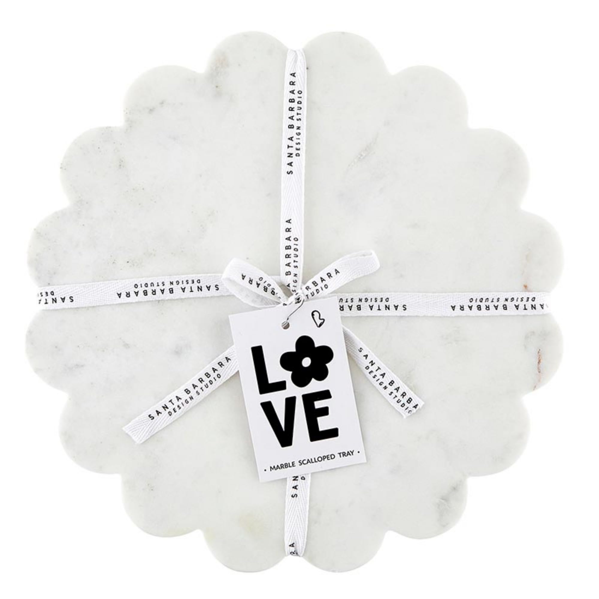 Santa Barbara Design Studio Marble Charcuterie Boards Cheese Board Round Scalloped Cutting Board, 12" Diameter, White