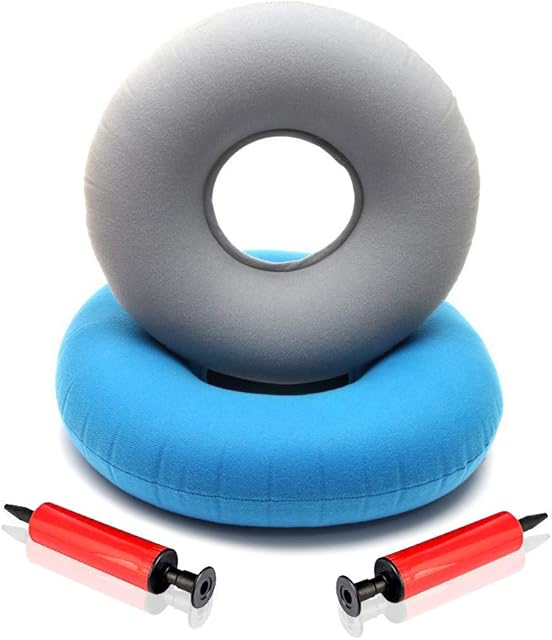 Kitchen-dream 2Pcs Donut Cushion Inflatable Ring Cushion, Seat Cushion Donut, with 2 Pumps Medical Grade Donut Seat Cushion for Hemorrhoids Postnatal Coccyx Pain in Home Office Car